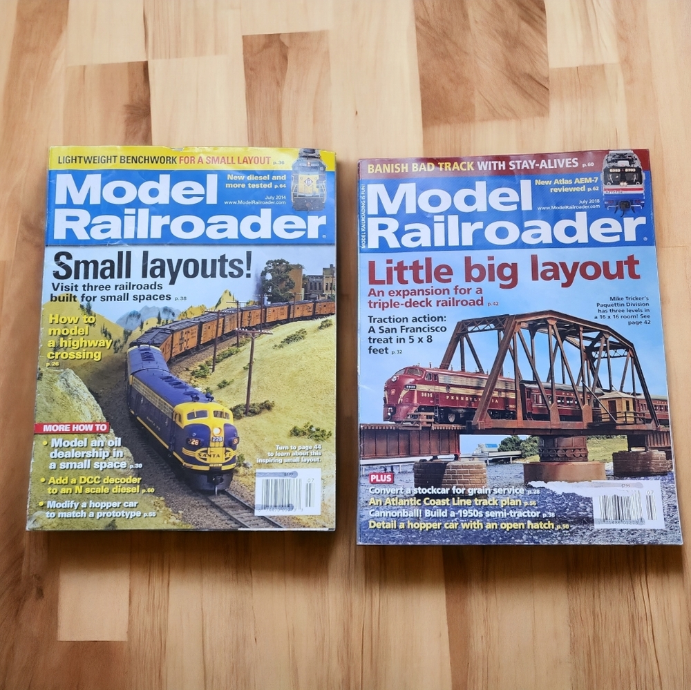 Model Railroader magazines  from 2018 and 2014 layout patterns